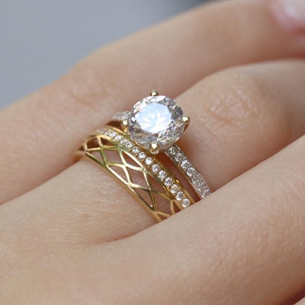 Double Gold Ring 14k, Zircon Stones