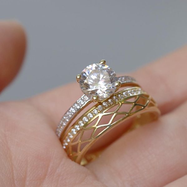 Double Gold Ring 14k, Zircon Stones