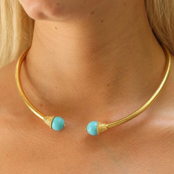 Turquoise Necklace, Silver (925), GREEK Design, Gold 24k