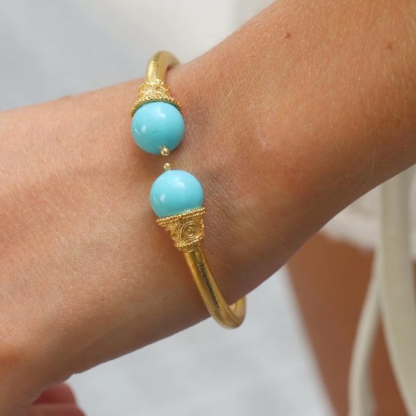 Turquoise Bracelet, (925), GREEK Design, Gold Plated 24k