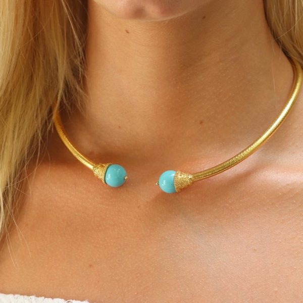 Turquoise Necklace, Silver (925), GREEK Design, Gold 24k