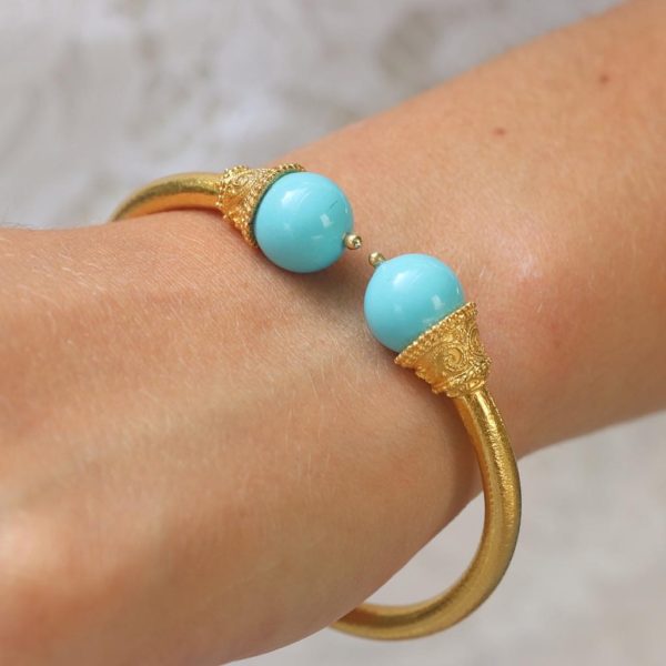 Turquoise Bracelet, (925), GREEK Design, Gold Plated 24k