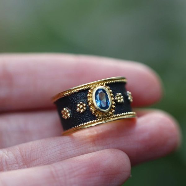 Αqua Marine Handmade Black Ring