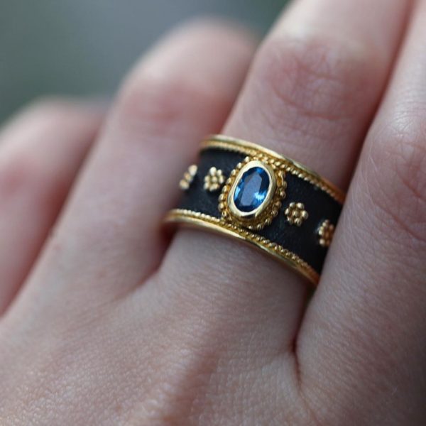 Αqua Marine Handmade Black Ring