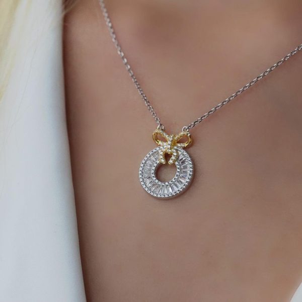 Βow Baguette Circle Necklace (925)