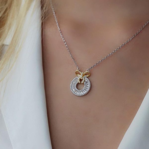 Βow Baguette Circle Necklace (925)