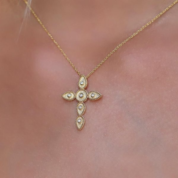 Cross from Geometric Collection, Handmade Gold 18k, 6 Diamonds Br 0.11ct