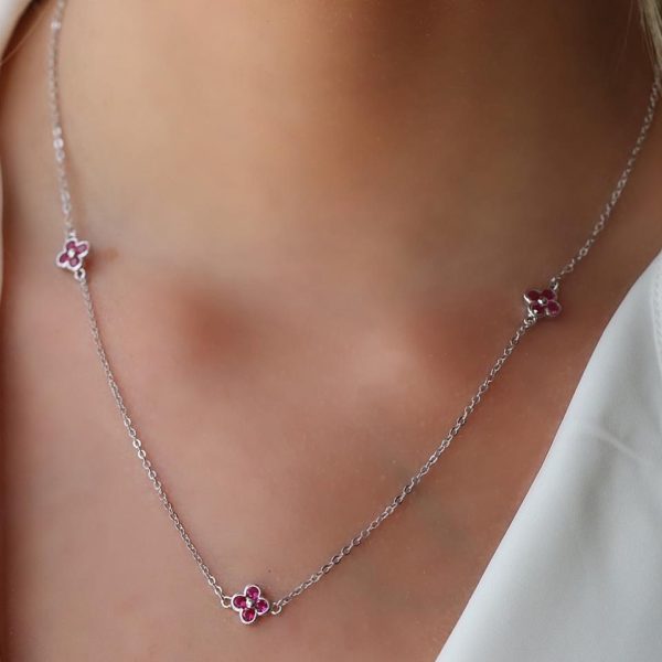 Magenta Silver Crosses Necklace